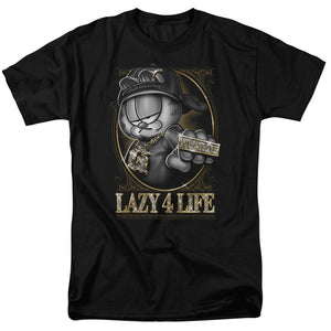 AN OFFCIALLY LICENSED GARFIELD LAZY 4 LIFE MEN'S REGULAR FIT T-SHIRT BLACK