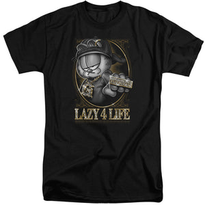 AN OFFCIALLY LICENSED GARFIELD LAZY 4 LIFE MEN'S TALL FIT T-SHIRT BLACK