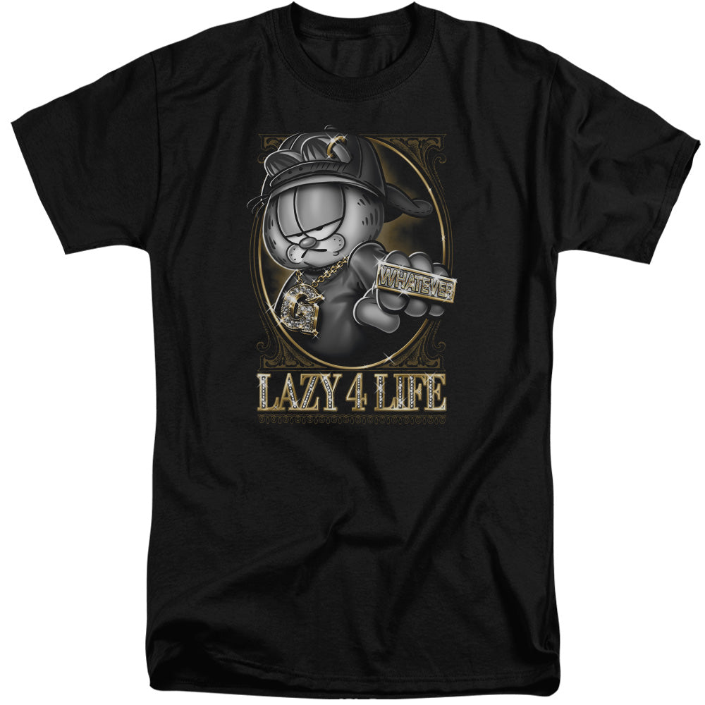 AN OFFCIALLY LICENSED GARFIELD LAZY 4 LIFE MEN'S TALL FIT T-SHIRT BLACK