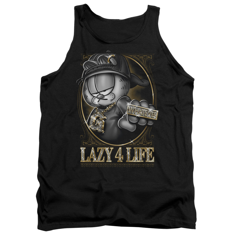 AN OFFCIALLY LICENSED GARFIELD LAZY 4 LIFE ADULT UNISEX TANK TOP BLACK