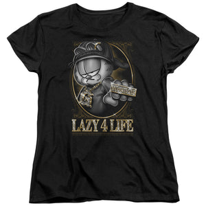 AN OFFCIALLY LICENSED GARFIELD LAZY 4 LIFE WOMEN'S REGULAR FIT T-SHIRT BLACK