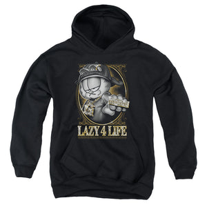 AN OFFCIALLY LICENSED GARFIELD LAZY 4 LIFE YOUTH HOODIE BLACK