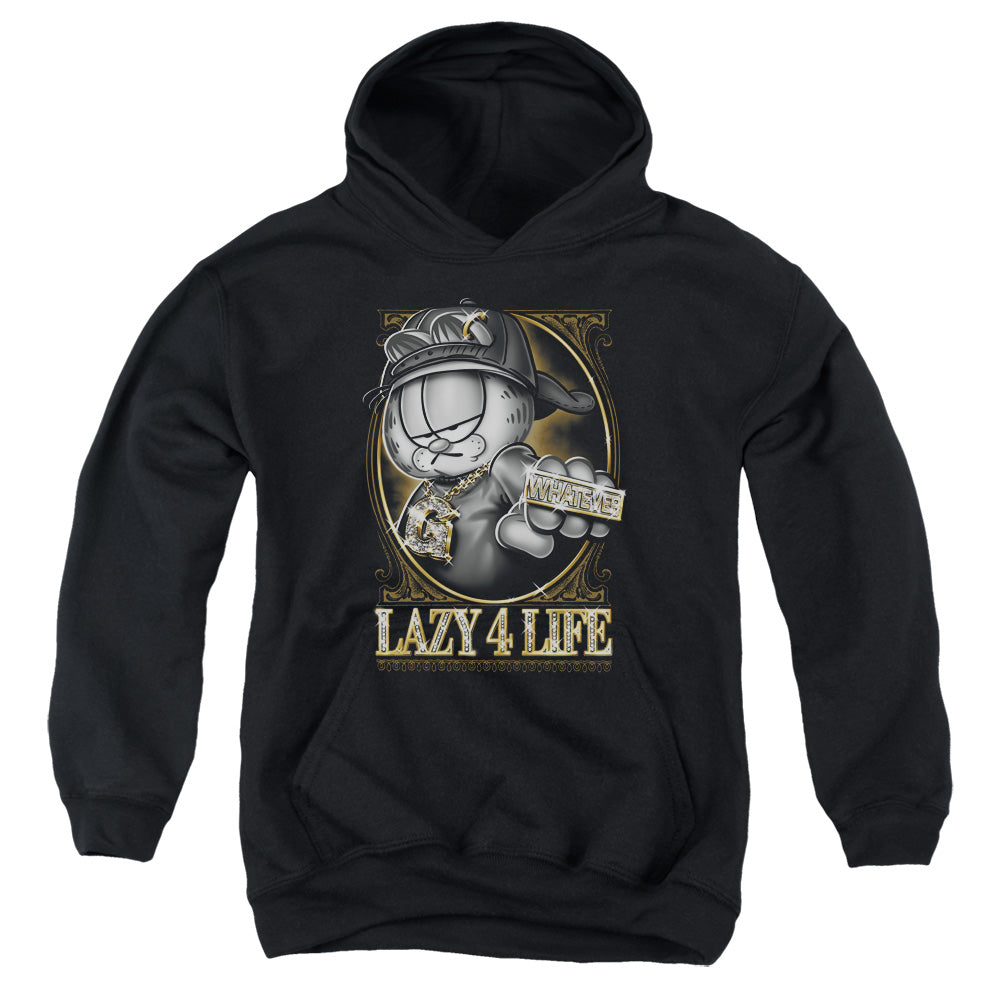 AN OFFCIALLY LICENSED GARFIELD LAZY 4 LIFE YOUTH HOODIE BLACK