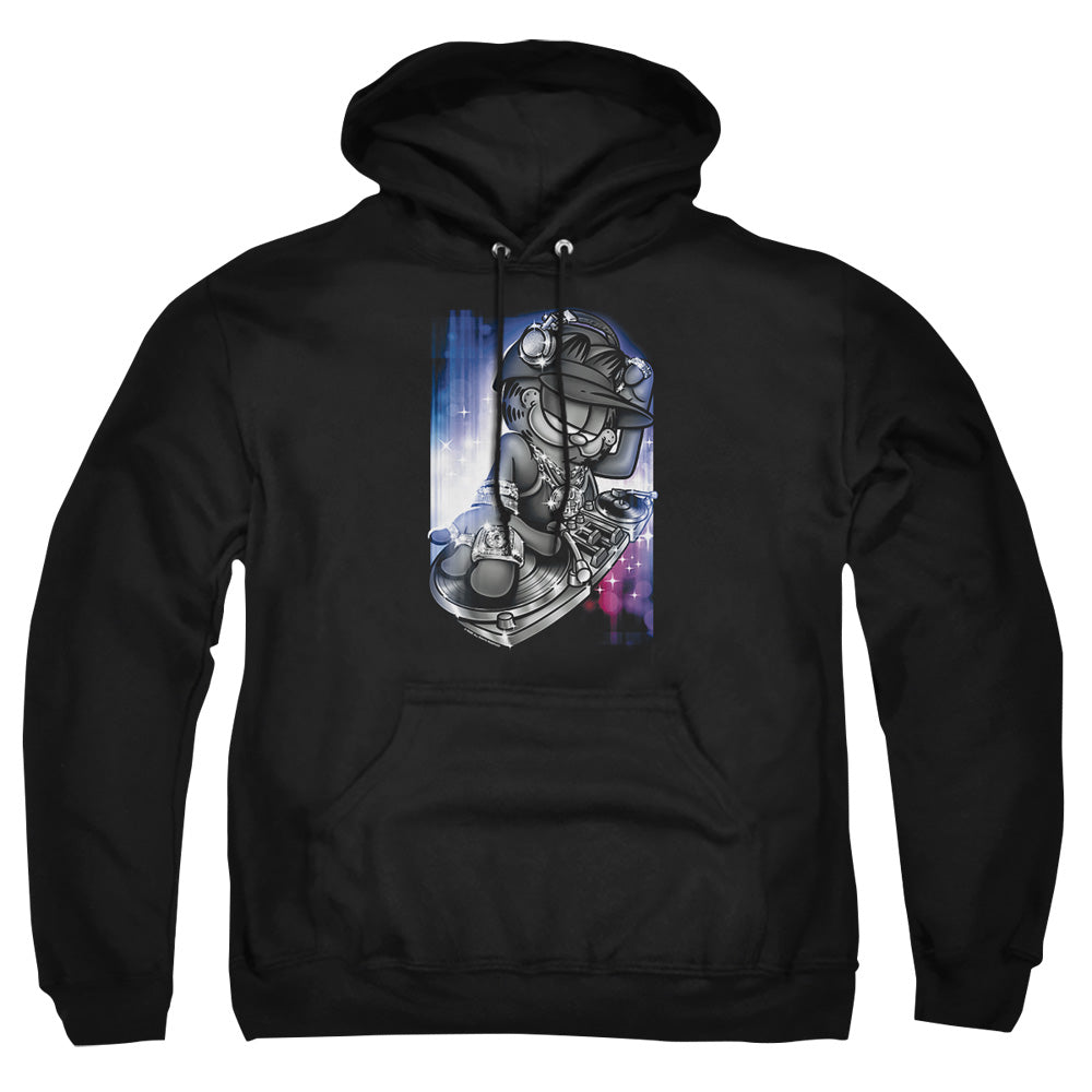 AN OFFCIALLY LICENSED GARFIELD DJ LAZY ADULT UNISEX PULLOVER HOODIE BLACK