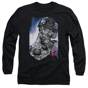 AN OFFCIALLY LICENSED GARFIELD DJ LAZY MEN'S LONG SLEEVE T-SHIRT BLACK