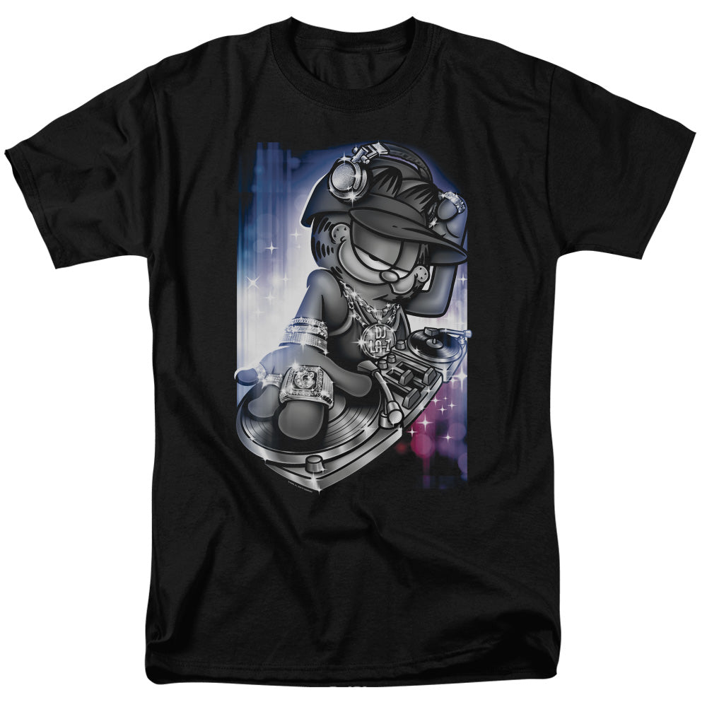 AN OFFCIALLY LICENSED GARFIELD DJ LAZY MEN'S REGULAR FIT T-SHIRT BLACK