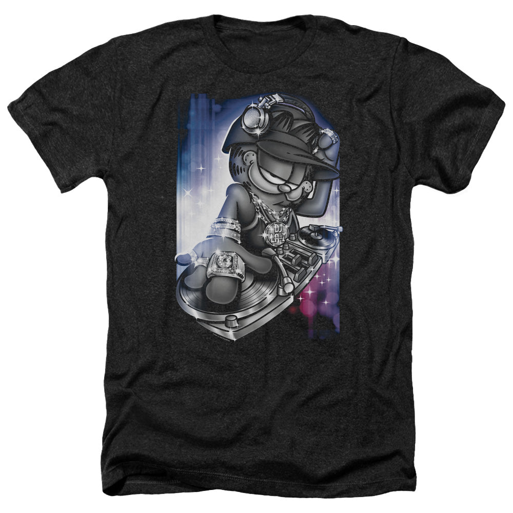 AN OFFCIALLY LICENSED GARFIELD DJ LAZY MEN'S HEATHER T-SHIRT CHARCOAL