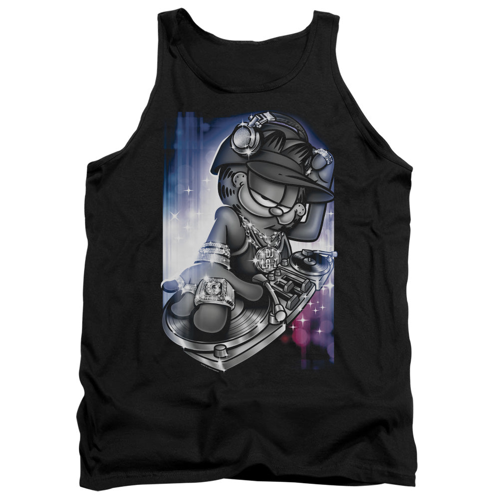 AN OFFCIALLY LICENSED GARFIELD DJ LAZY ADULT UNISEX TANK TOP BLACK