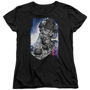AN OFFCIALLY LICENSED GARFIELD DJ LAZY WOMEN'S REGULAR FIT T-SHIRT BLACK