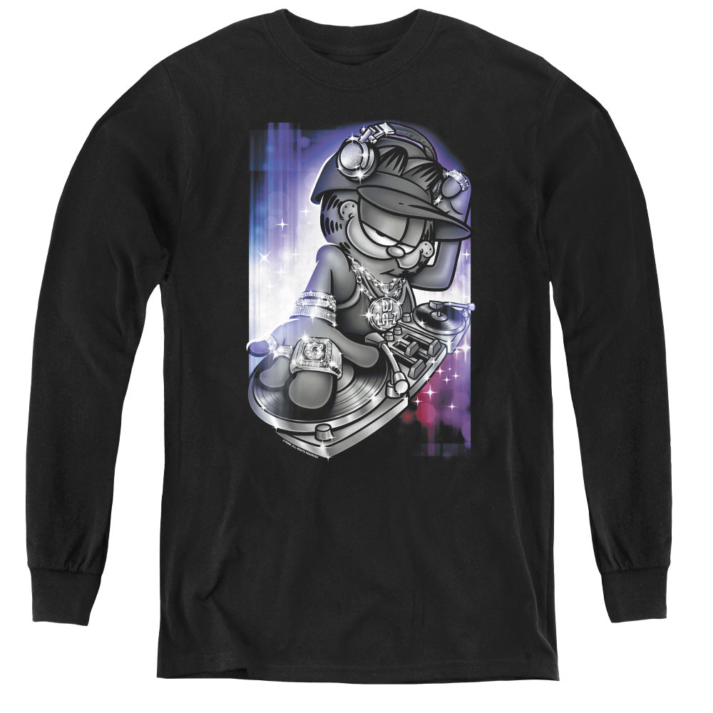 AN OFFCIALLY LICENSED GARFIELD DJ LAZY YOUTH LONG SLEEVE T-SHIRT BLACK