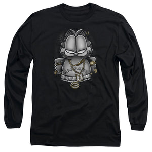 AN OFFCIALLY LICENSED GARFIELD LASAGNA FOR LIFE MEN'S LONG SLEEVE T-SHIRT BLACK