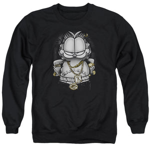 AN OFFCIALLY LICENSED GARFIELD LASAGNA FOR LIFE ADULT UNISEX CREWNECK SWEATSHIRT BLACK