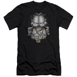 AN OFFCIALLY LICENSED GARFIELD LASAGNA FOR LIFE MEN'S PREMIUM SLIM FIT T-SHIRT BLACK