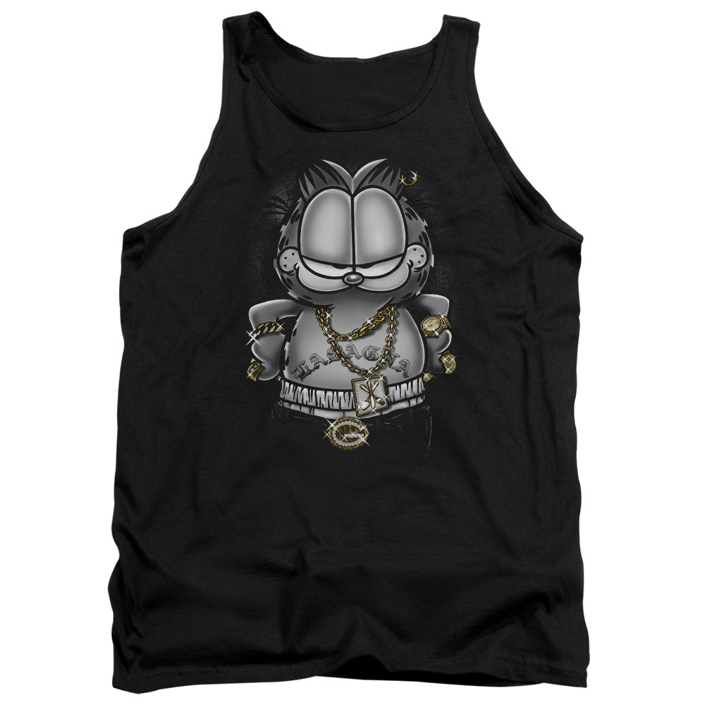 AN OFFCIALLY LICENSED GARFIELD LASAGNA FOR LIFE ADULT UNISEX TANK TOP BLACK