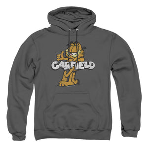 AN OFFCIALLY LICENSED GARFIELD RETRO GARF ADULT UNISEX PULLOVER HOODIE CHARCOAL