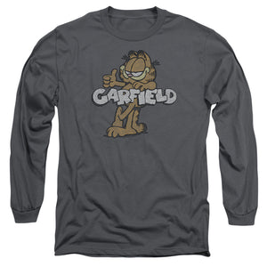 AN OFFCIALLY LICENSED GARFIELD RETRO GARF MEN'S LONG SLEEVE T-SHIRT CHARCOAL