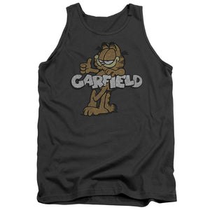 AN OFFCIALLY LICENSED GARFIELD RETRO GARF ADULT UNISEX TANK TOP CHARCOAL