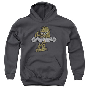 AN OFFCIALLY LICENSED GARFIELD RETRO GARF YOUTH HOODIE CHARCOAL