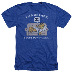 AN OFFCIALLY LICENSED GARFIELD NOT LAZY MEN'S HEATHER T-SHIRT ROYAL