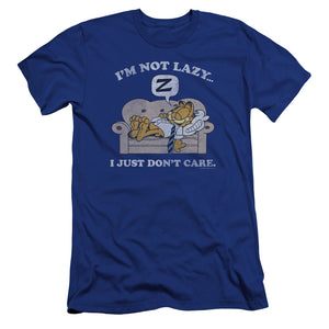 AN OFFCIALLY LICENSED GARFIELD NOT LAZY MEN'S PREMIUM SLIM FIT T-SHIRT ROYAL
