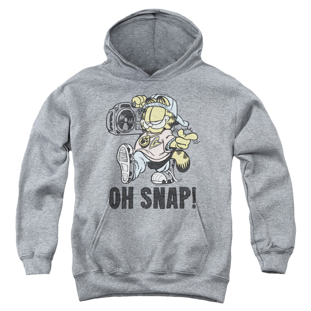 AN OFFCIALLY LICENSED GARFIELD OH SNAP YOUTH HOODIE ATHLETIC HEATHER