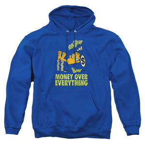 AN OFFCIALLY LICENSED GARFIELD MONEY IS EVERYTHING ADULT UNISEX PULLOVER HOODIE ROYAL