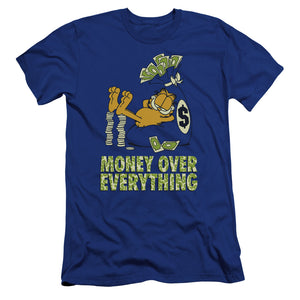 AN OFFCIALLY LICENSED GARFIELD MONEY IS EVERYTHING MEN'S PREMIUM SLIM FIT T-SHIRT ROYAL