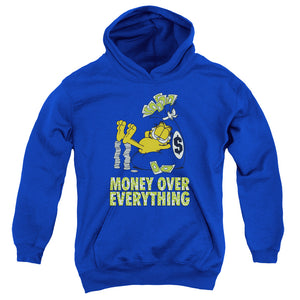 AN OFFCIALLY LICENSED GARFIELD MONEY IS EVERYTHING YOUTH HOODIE ROYAL