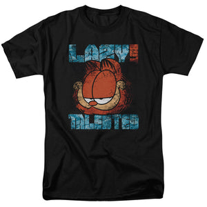 AN OFFCIALLY LICENSED GARFIELD LAZY BUT TALENTED DISTRESSED MEN'S REGULAR FIT T-SHIRT BLACK