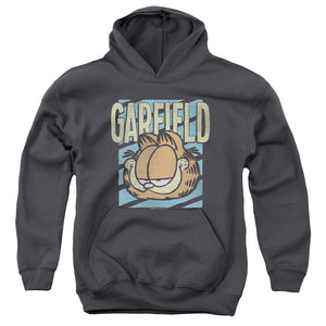 AN OFFCIALLY LICENSED GARFIELD RAD GARFIELD YOUTH HOODIE CHARCOAL