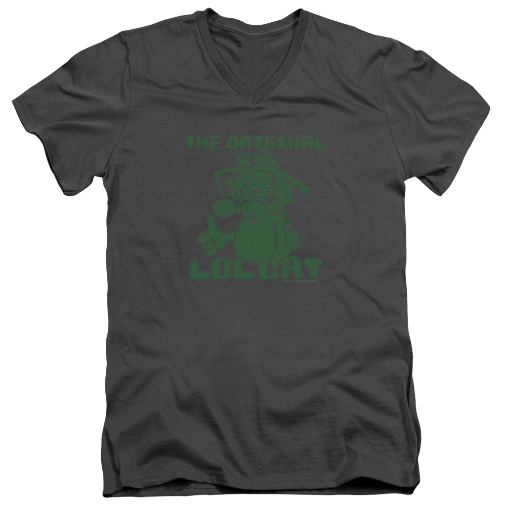 AN OFFCIALLY LICENSED GARFIELD OG LOL MEN'S V-NECK T-SHIRT CHARCOAL