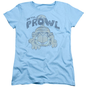AN OFFCIALLY LICENSED GARFIELD PROWL WOMEN'S REGULAR FIT T-SHIRT LIGHT BLUE