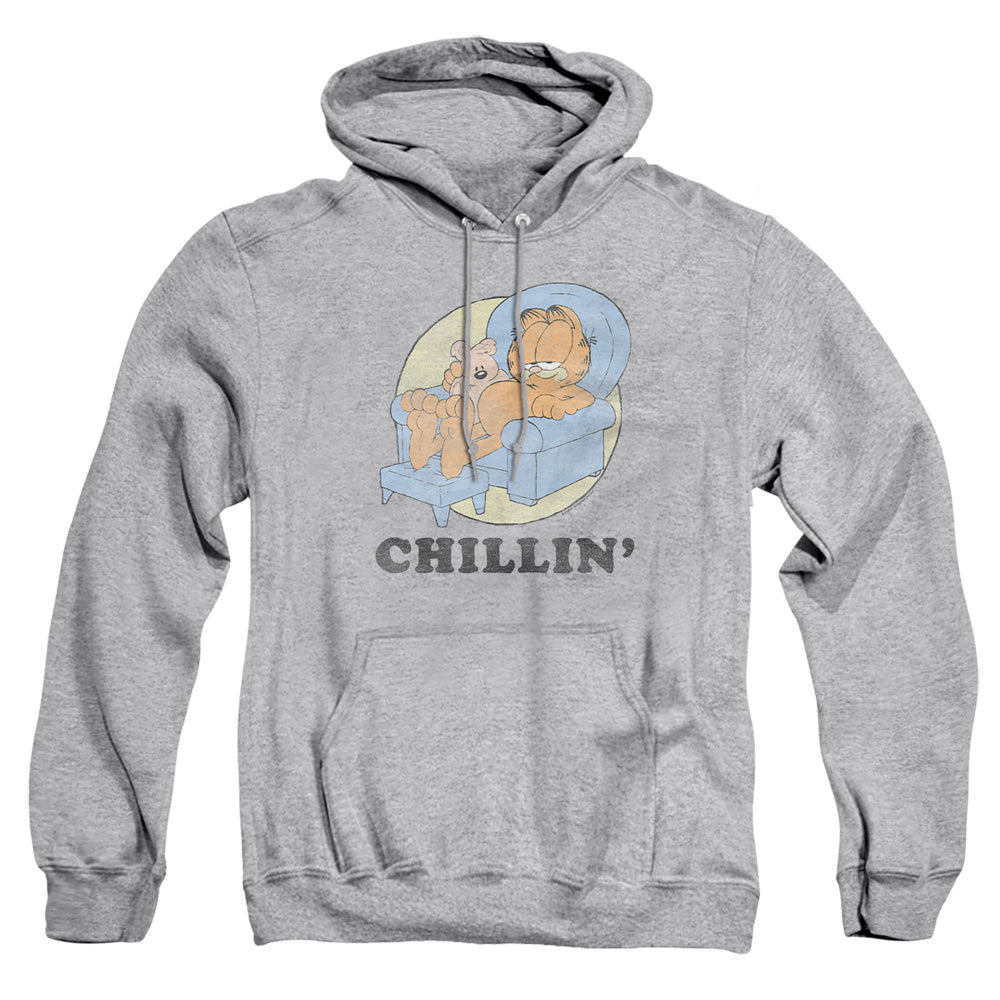 AN OFFCIALLY LICENSED GARFIELD CHILLIN ADULT UNISEX PULLOVER HOODIE ATHLETIC HEATHER