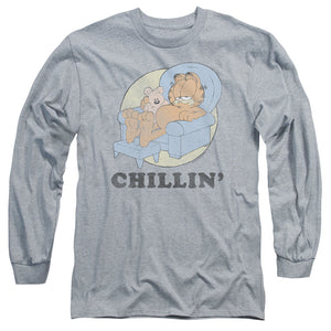 AN OFFCIALLY LICENSED GARFIELD CHILLIN MEN'S LONG SLEEVE T-SHIRT ATHLETIC HEATHER