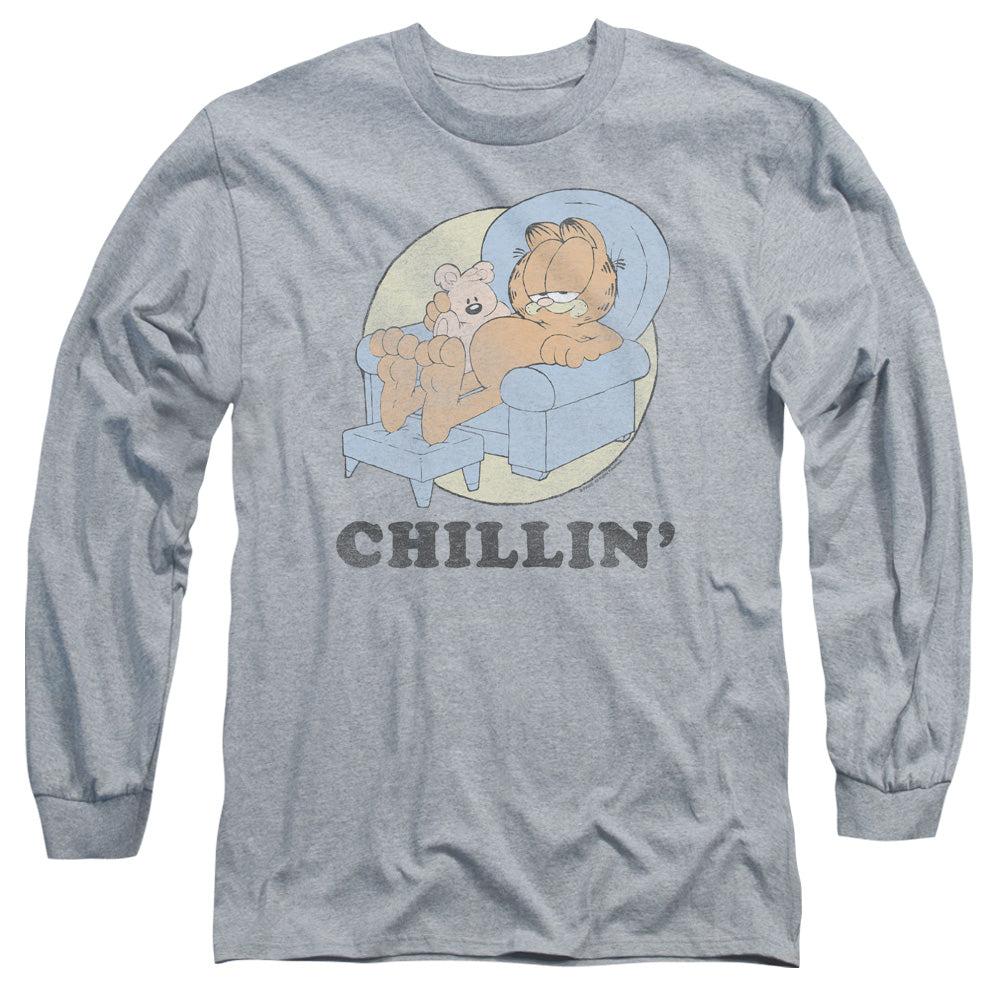AN OFFCIALLY LICENSED GARFIELD CHILLIN MEN'S LONG SLEEVE T-SHIRT ATHLETIC HEATHER