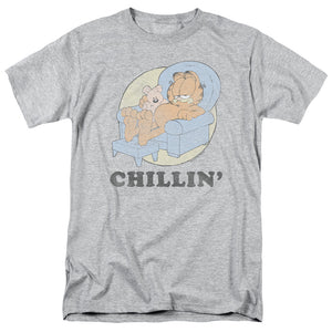 AN OFFCIALLY LICENSED GARFIELD CHILLIN MEN'S REGULAR FIT T-SHIRT ATHLETIC HEATHER
