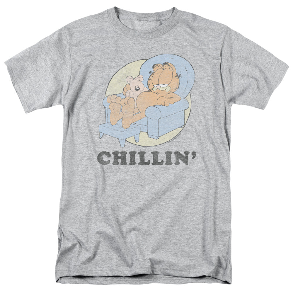 AN OFFCIALLY LICENSED GARFIELD CHILLIN MEN'S REGULAR FIT T-SHIRT ATHLETIC HEATHER