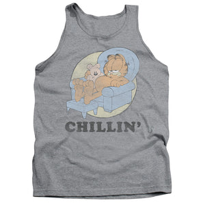 AN OFFCIALLY LICENSED GARFIELD CHILLIN ADULT UNISEX TANK TOP ATHLETIC HEATHER
