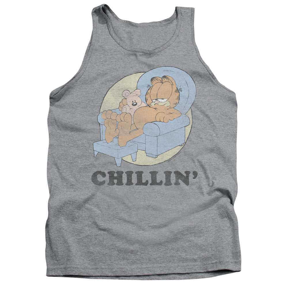 AN OFFCIALLY LICENSED GARFIELD CHILLIN ADULT UNISEX TANK TOP ATHLETIC HEATHER