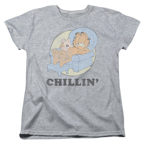 AN OFFCIALLY LICENSED GARFIELD CHILLIN WOMEN'S REGULAR FIT T-SHIRT ATHLETIC HEATHER