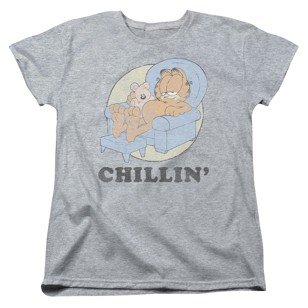 AN OFFCIALLY LICENSED GARFIELD CHILLIN WOMEN'S REGULAR FIT T-SHIRT ATHLETIC HEATHER