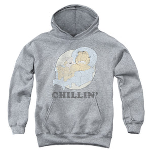 AN OFFCIALLY LICENSED GARFIELD CHILLIN YOUTH HOODIE ATHLETIC HEATHER
