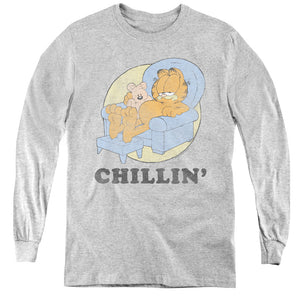 AN OFFCIALLY LICENSED GARFIELD CHILLIN YOUTH LONG SLEEVE T-SHIRT ATHLETIC HEATHER