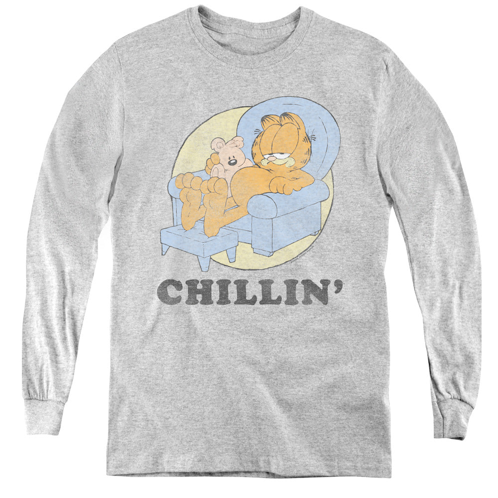 AN OFFCIALLY LICENSED GARFIELD CHILLIN YOUTH LONG SLEEVE T-SHIRT ATHLETIC HEATHER