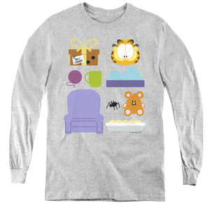 AN OFFCIALLY LICENSED GARFIELD GIFT SET YOUTH LONG SLEEVE T-SHIRT ATHLETIC HEATHER