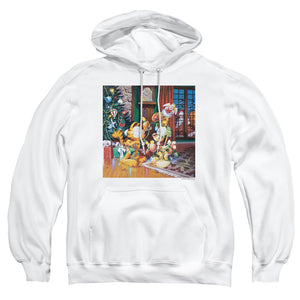 AN OFFCIALLY LICENSED GARFIELD ODIE TREE ADULT UNISEX PULLOVER HOODIE WHITE