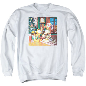 AN OFFCIALLY LICENSED GARFIELD ODIE TREE ADULT UNISEX CREWNECK SWEATSHIRT WHITE