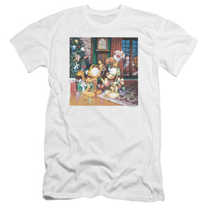 AN OFFCIALLY LICENSED GARFIELD ODIE TREE MEN'S PREMIUM SLIM FIT T-SHIRT WHITE