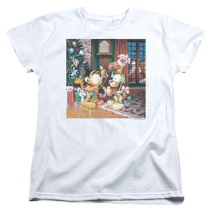 AN OFFCIALLY LICENSED GARFIELD ODIE TREE WOMEN'S REGULAR FIT T-SHIRT WHITE