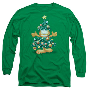 AN OFFCIALLY LICENSED GARFIELD TREE MEN'S LONG SLEEVE T-SHIRT KELLY GREEN